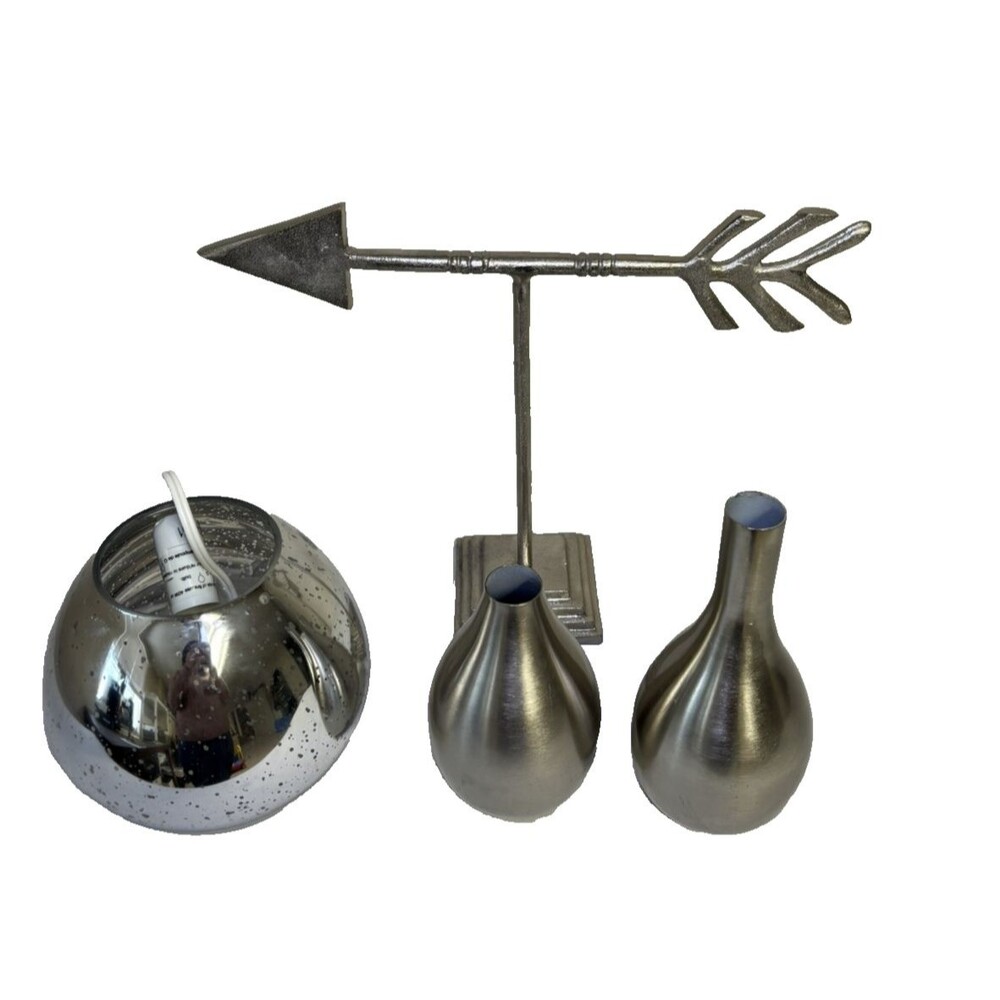 Home Decor Silver Color Rustic Farm House Lot Of 4 Arrow Light Vases